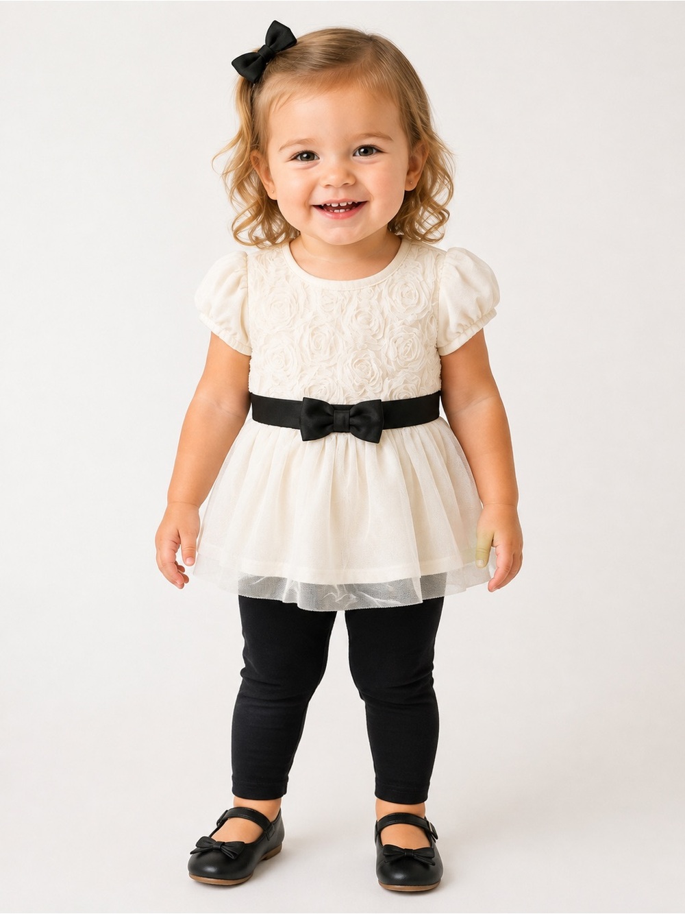 healthtex White and Black Tulle Top Set
